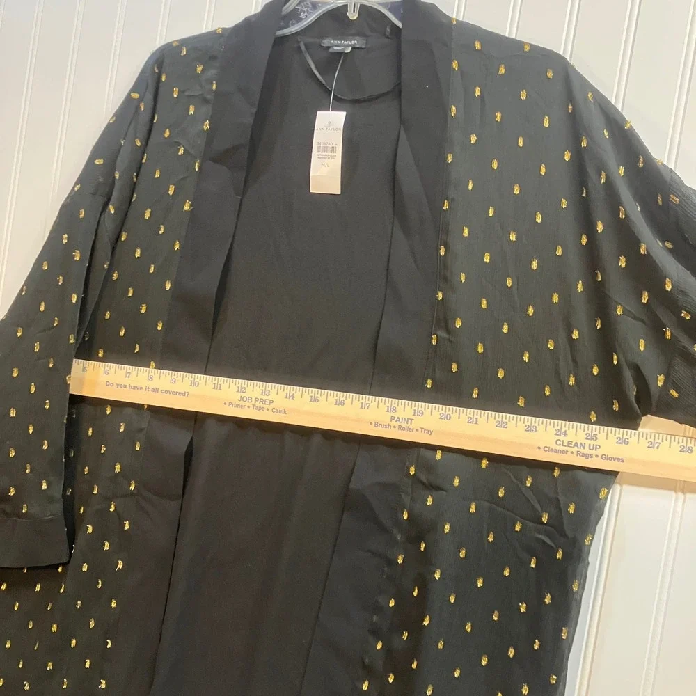 Ann Taylor Black Gold Metallic Dot Kimono Open Front Jacket M/L Black Label NWT - Picture 8 of 8